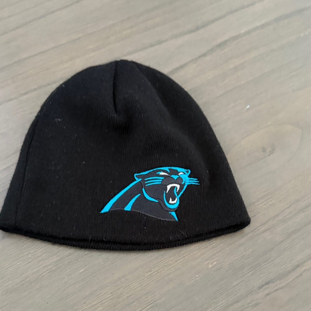 New Era Black Carolina Panthers Beanie with Teal Logo
